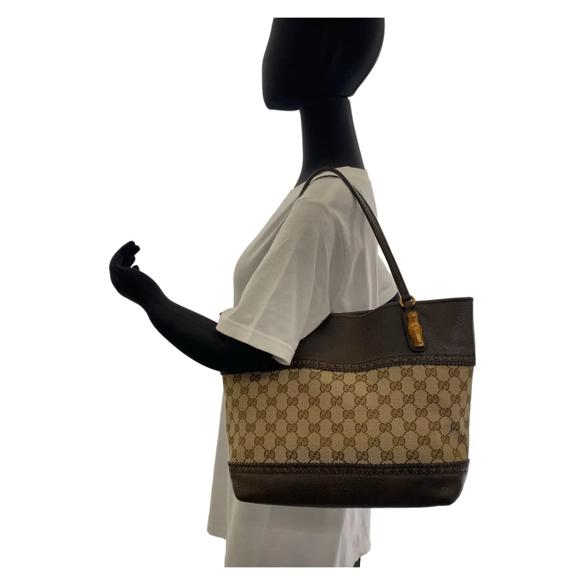 GUCCI Tote Bag 353125 GG canvas, leather Brown Gold Metal Tote Bag Shoulder Bag Handbag Bamboo Women Used