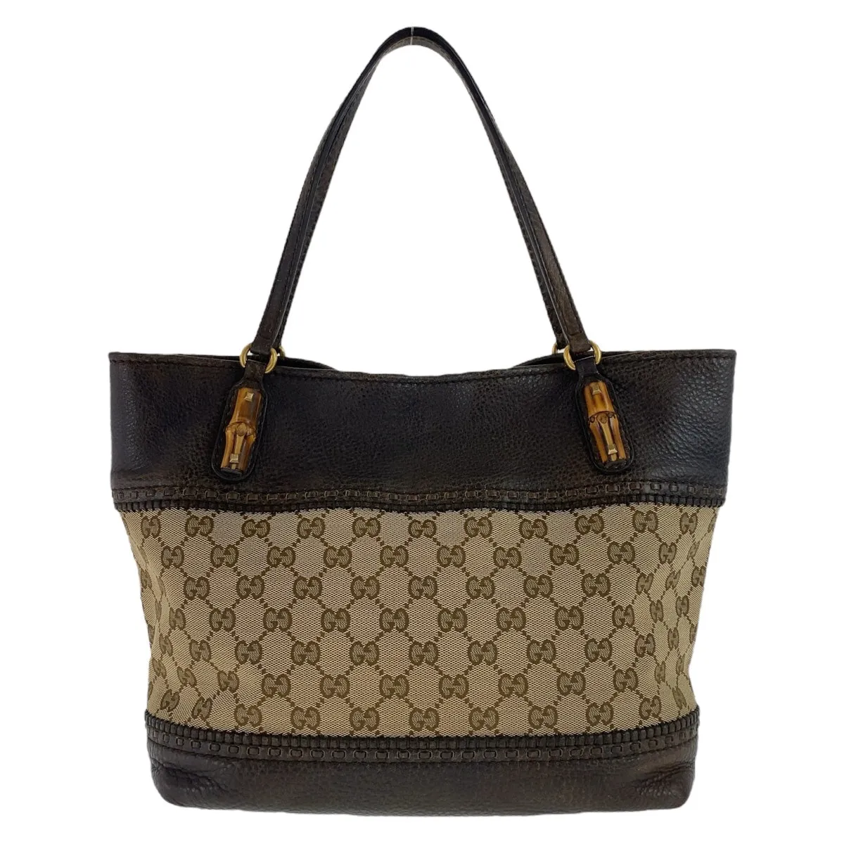 GUCCI Tote Bag 353125 GG canvas, leather Brown Gold Metal Tote Bag Shoulder Bag Handbag Bamboo Women Used