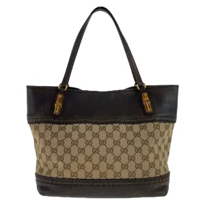GUCCI Tote Bag 353125 GG canvas, leather Brown Gold Metal Tote Bag Shoulder Bag Handbag Bamboo Women Used