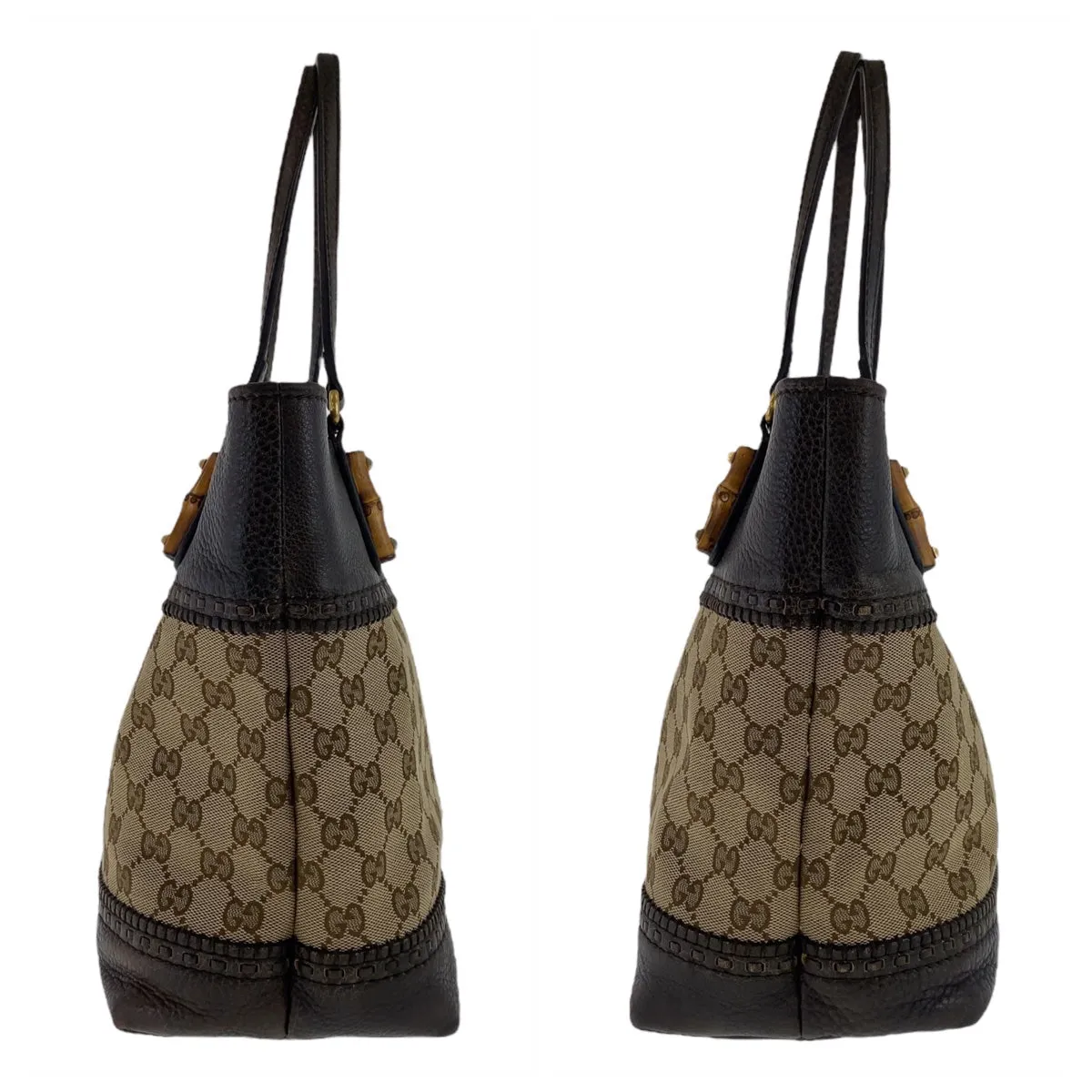 GUCCI Tote Bag 353125 GG canvas, leather Brown Gold Metal Tote Bag Shoulder Bag Handbag Bamboo Women Used