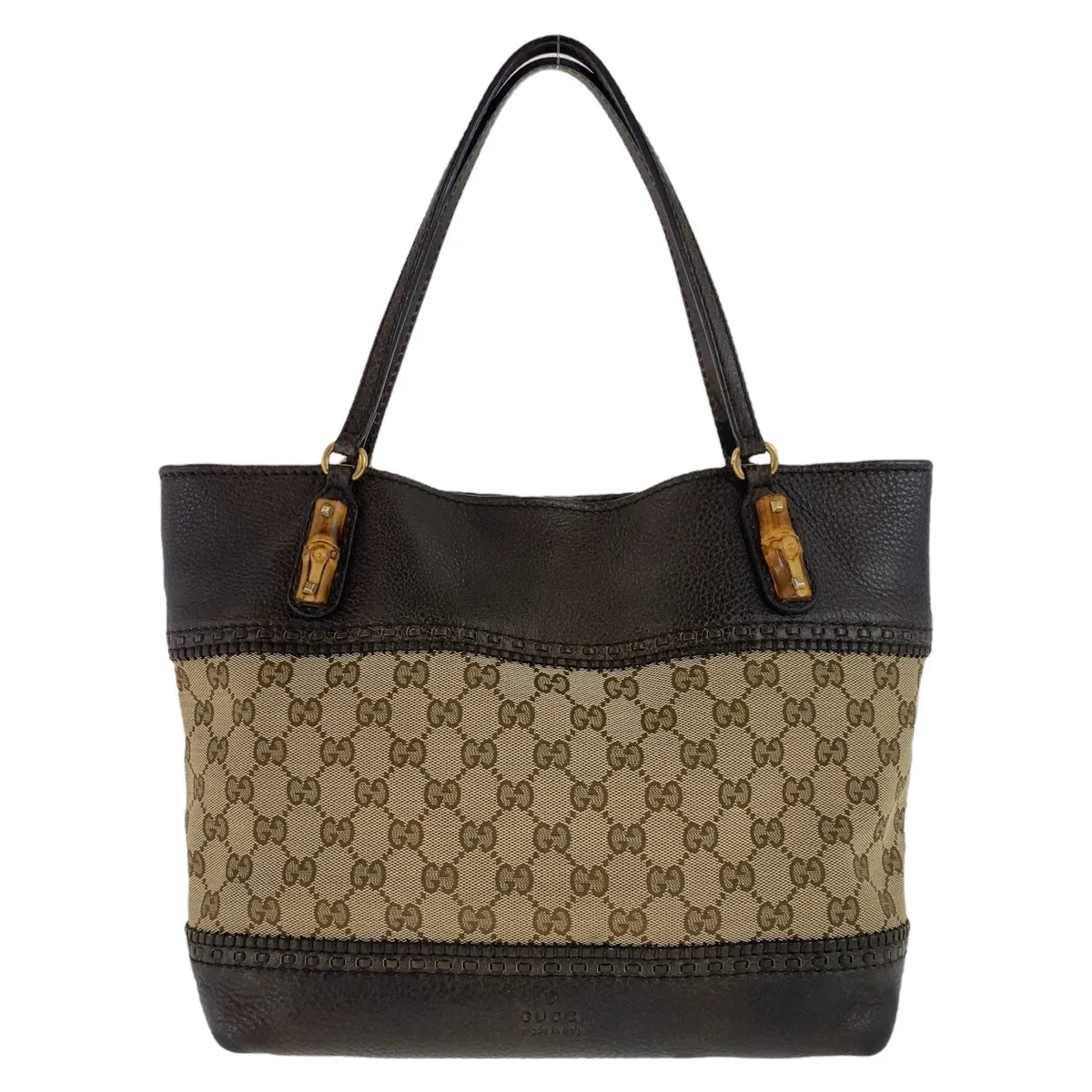 GUCCI Tote Bag 353125 GG canvas, leather Brown Gold Metal Tote Bag Shoulder Bag Handbag Bamboo Women Used