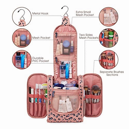 Hanging Travel Toiletry Bag Cosmetic Make up Organizer for Women and Men (Orange Leopard)