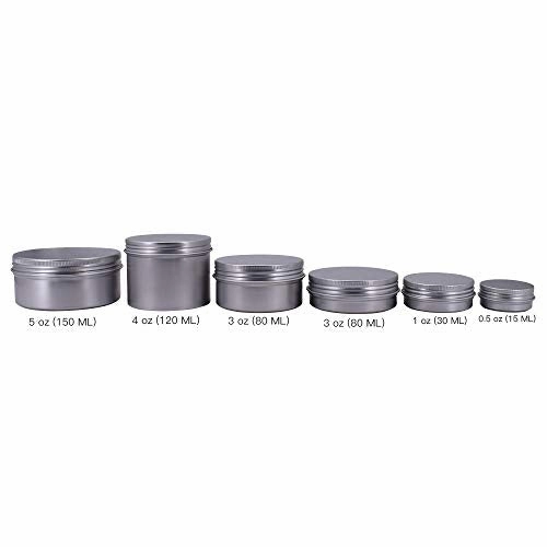 Healthcom 5-Ounce 12 Pack Screw Top Round Steel Tin Cans Aluminum Metal Tin Flat Storage Container for DIY Beauty,Cosmetics,Accessories,Candle Travel Tins or Storage Survival Kit