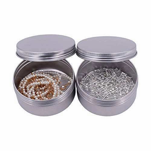 Healthcom 5-Ounce 12 Pack Screw Top Round Steel Tin Cans Aluminum Metal Tin Flat Storage Container for DIY Beauty,Cosmetics,Accessories,Candle Travel Tins or Storage Survival Kit