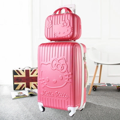 Hello Kitty Travel Suitcase Set With Wheel Rolling Luggage Spinner Trolley Case Woman Cosmetic Case
