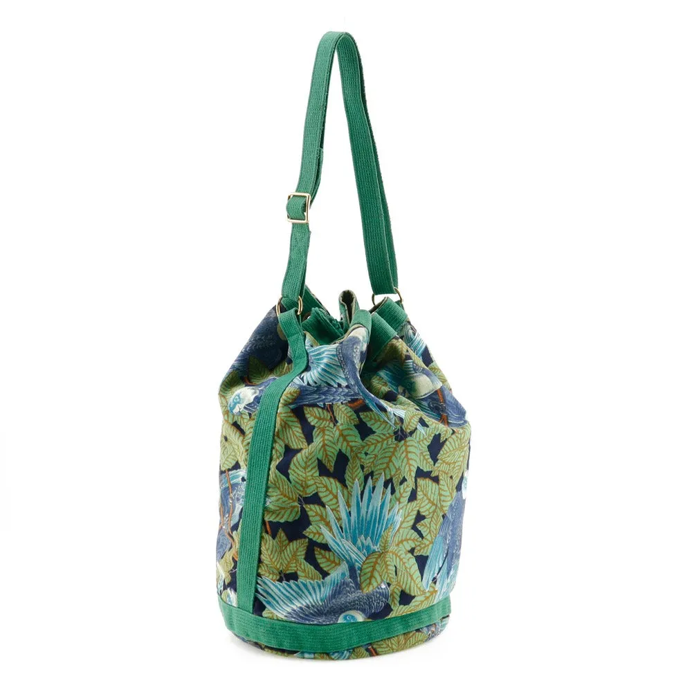 HERMES Shoulder Bag cotton Green Botanical Pattern Bird Pattern one belt