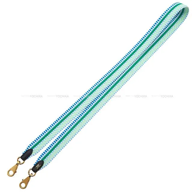 HERMES shoulder strap Bandouliere 25mm 105cm Sangles Caval Vertpale/Vertfiz/Black Toile H/Veau Swift Silver HW Stamp