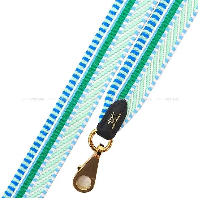 HERMES shoulder strap Bandouliere 25mm 105cm Sangles Caval Vertpale/Vertfiz/Black Toile H/Veau Swift Silver HW Stamp