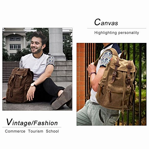 High Capacity Canvas Vintage Backpack - for School Hiking Travel 12-17" Laptop