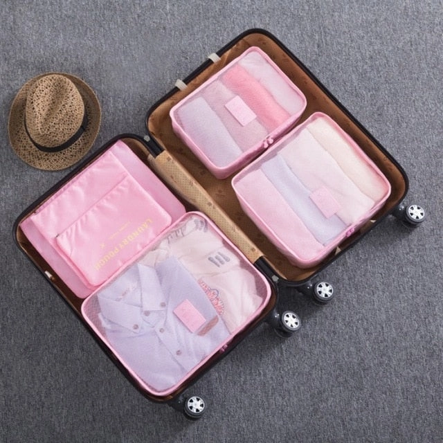 HMUNII New 6PCS/Set High Quality Oxford Cloth Travel Mesh Bag In Bag Luggage Organizer Packing Cube