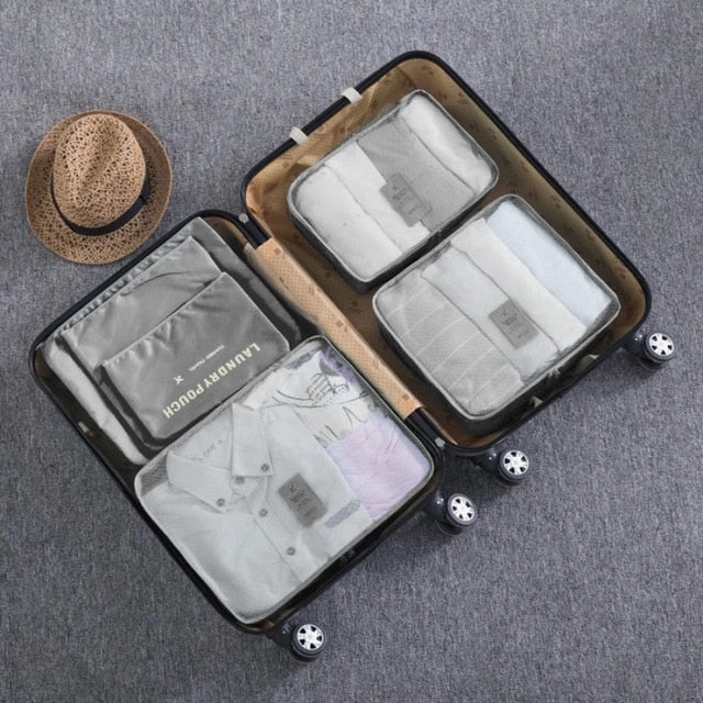 HMUNII New 6PCS/Set High Quality Oxford Cloth Travel Mesh Bag In Bag Luggage Organizer Packing Cube
