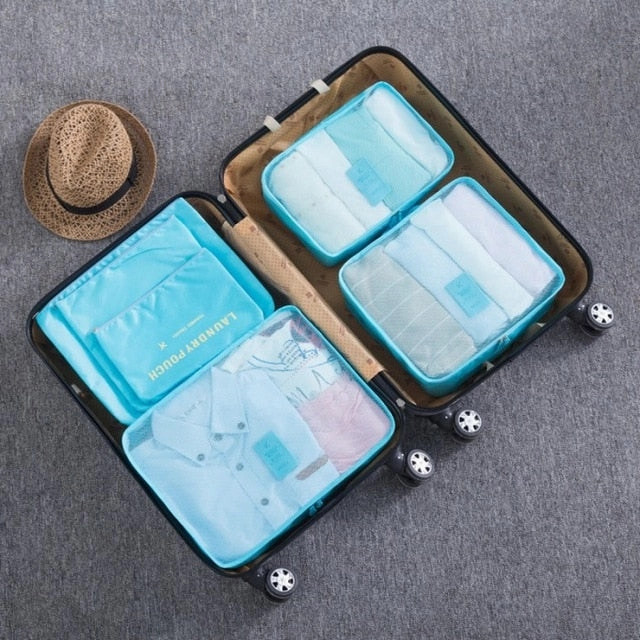 HMUNII New 6PCS/Set High Quality Oxford Cloth Travel Mesh Bag In Bag Luggage Organizer Packing Cube