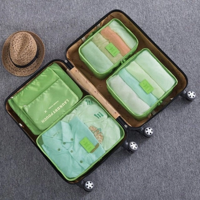 HMUNII New 6PCS/Set High Quality Oxford Cloth Travel Mesh Bag In Bag Luggage Organizer Packing Cube
