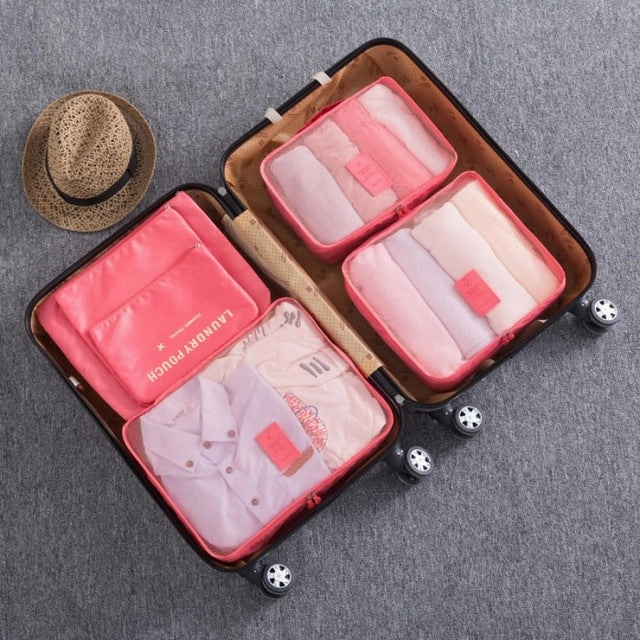 HMUNII New 6PCS/Set High Quality Oxford Cloth Travel Mesh Bag In Bag Luggage Organizer Packing Cube