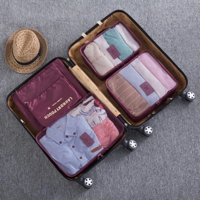 HMUNII New 6PCS/Set High Quality Oxford Cloth Travel Mesh Bag In Bag Luggage Organizer Packing Cube