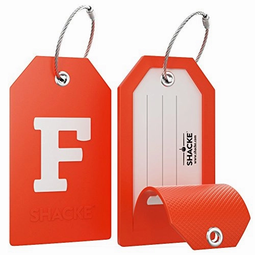 Initial Luggage Tag with Full Privacy Cover and Stainless Steel Loop - (Letter F)