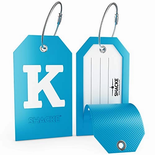 Initial Luggage Tag with Full Privacy Cover and Stainless Steel Loop (Aqua Teal) (K)