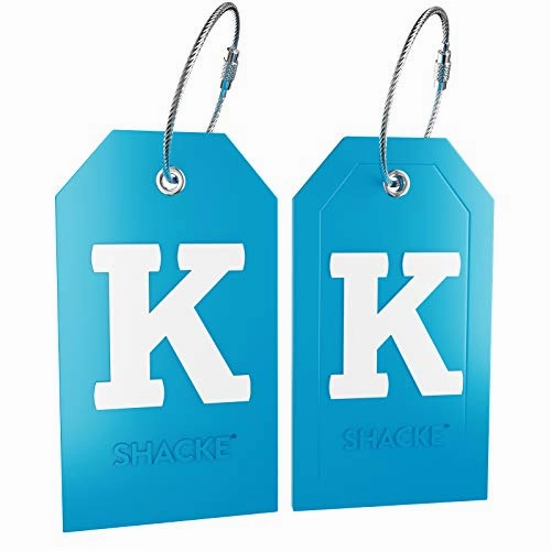 Initial Luggage Tag with Full Privacy Cover and Stainless Steel Loop (Aqua Teal) (K)