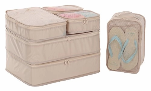 JJ POWER Lightweight Travel Packing Cubes Multi function, Durable 6 Piece (Cream)
