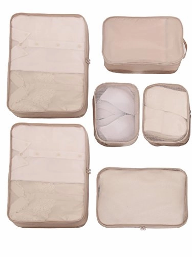 JJ POWER Lightweight Travel Packing Cubes Multi function, Durable 6 Piece (Cream)