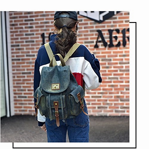 K-mover Women's And Girl's Denim Backpack School Bag Travel Bag Shoulder Bag (Deep blue)