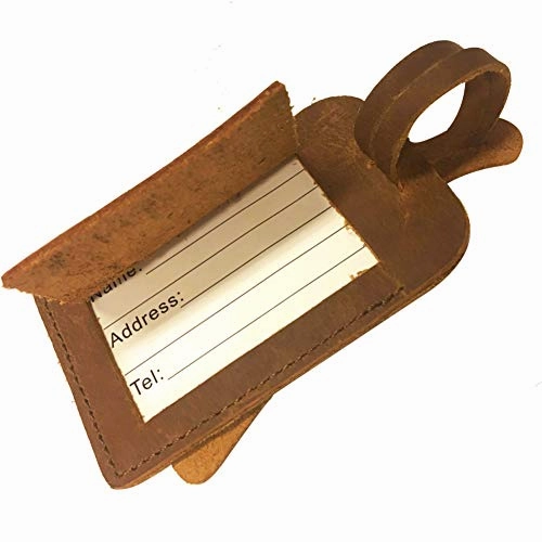 Kemy's Customized Genuine Leather Luggage Tag for Men Women Personalized Vintage Monogrammed Suitcase Bag Labels Travel Accessories Easter Gift, Brown
