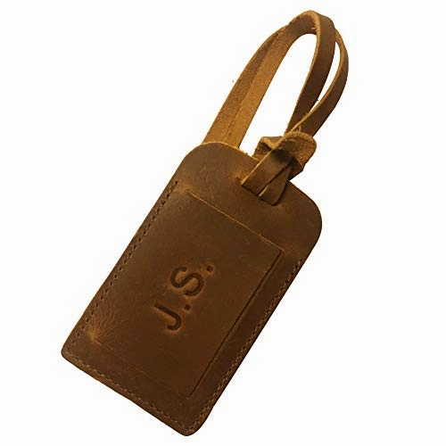 Kemy's Customized Genuine Leather Luggage Tag for Men Women Personalized Vintage Monogrammed Suitcase Bag Labels Travel Accessories Easter Gift, Brown