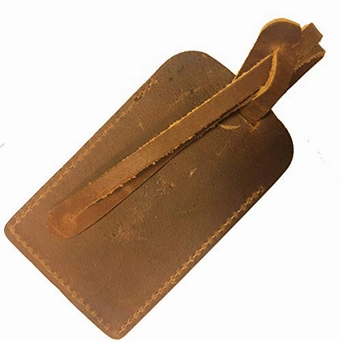 Kemy's Customized Genuine Leather Luggage Tag for Men Women Personalized Vintage Monogrammed Suitcase Bag Labels Travel Accessories Easter Gift, Brown