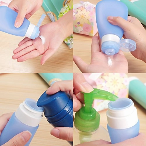 Kitdine Portable Soft Silicone Travel Bottles Set (3 Oz, Pink   White   Blue)
