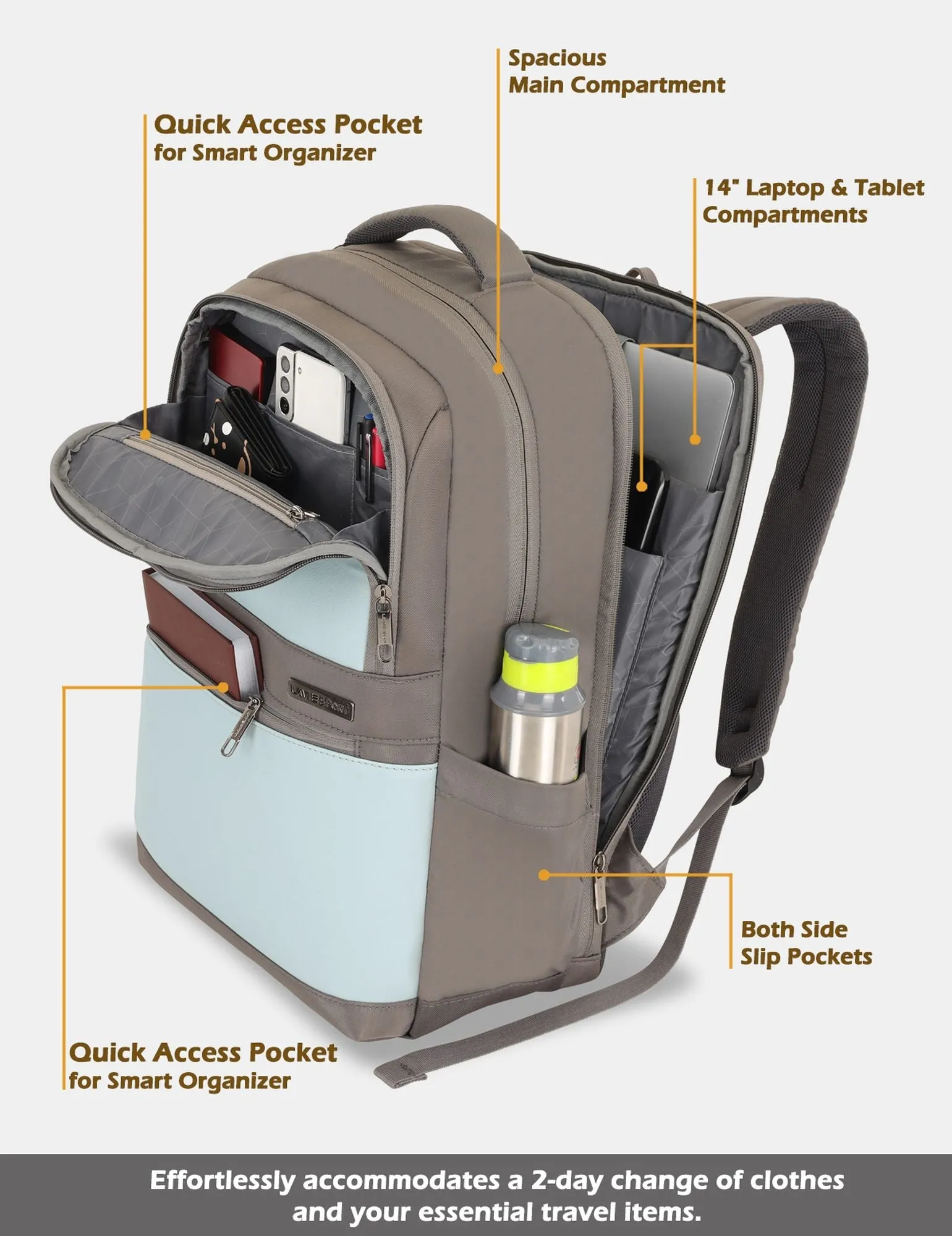 Lavie Sport Armour 24L Laptop Backpack with Trolley sleeve For Men & Women Black/Off White