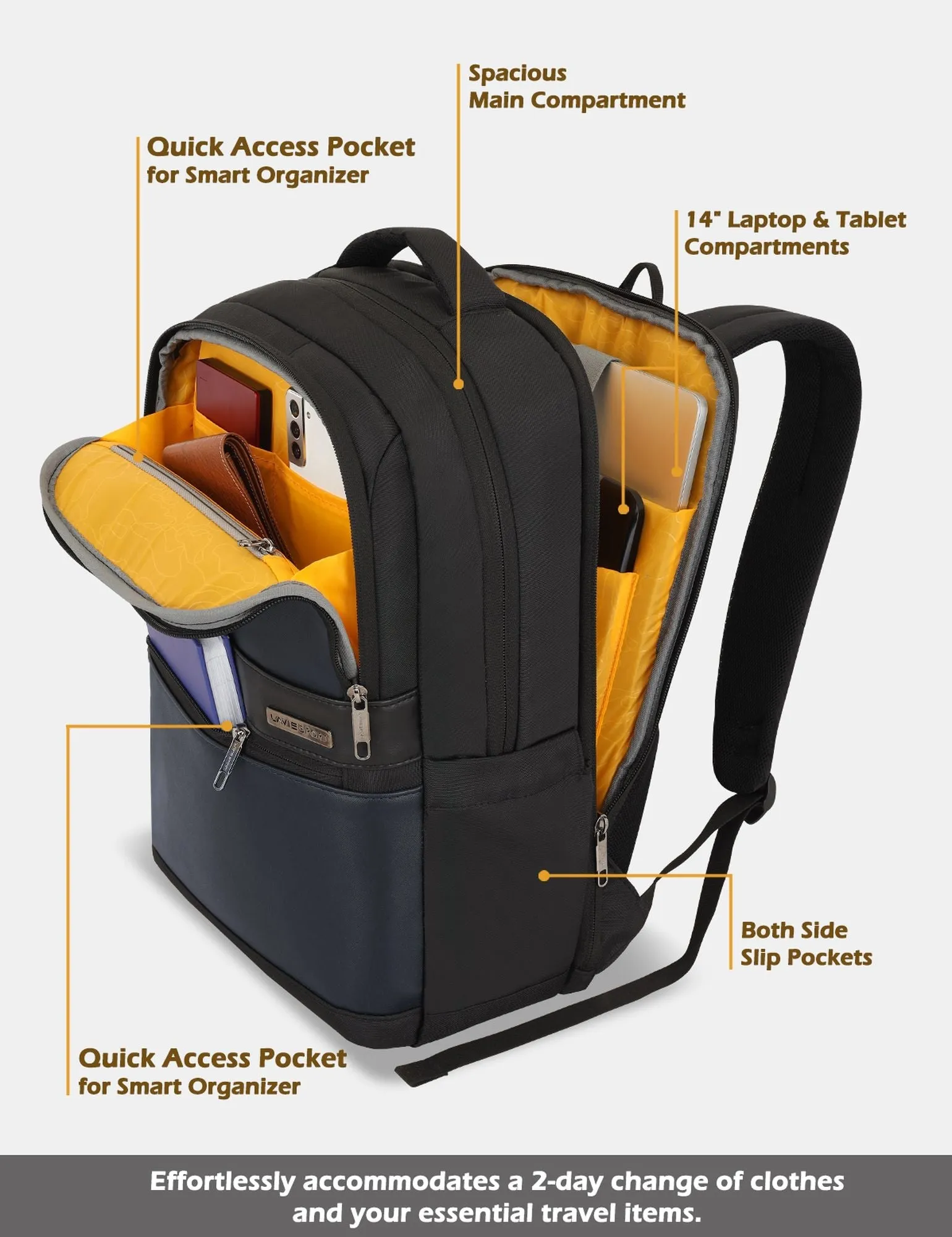Lavie Sport Armour 24L Laptop Backpack with Trolley sleeve For Men & Women Black/Off White