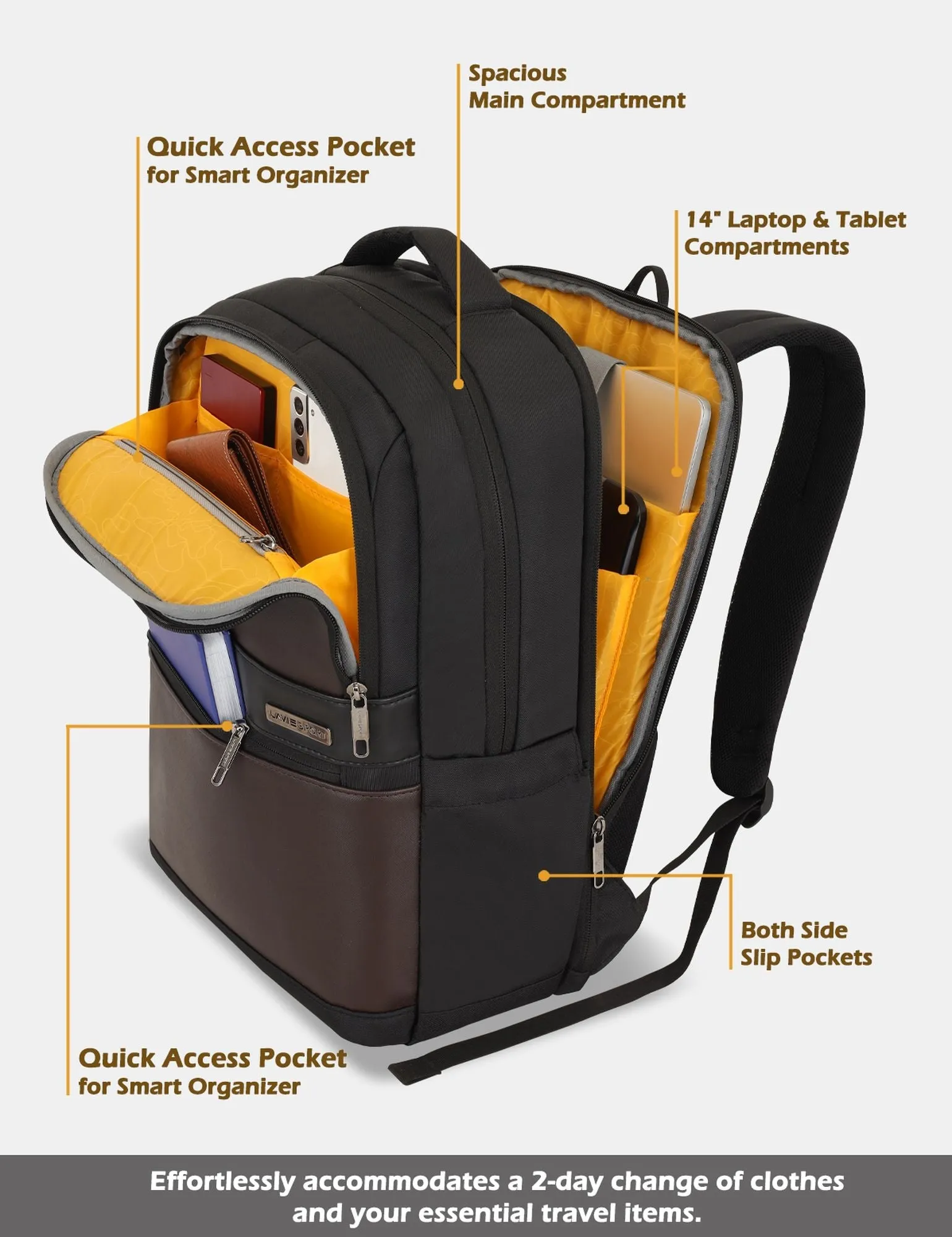 Lavie Sport Armour 24L Laptop Backpack with Trolley sleeve For Men & Women Black/Off White
