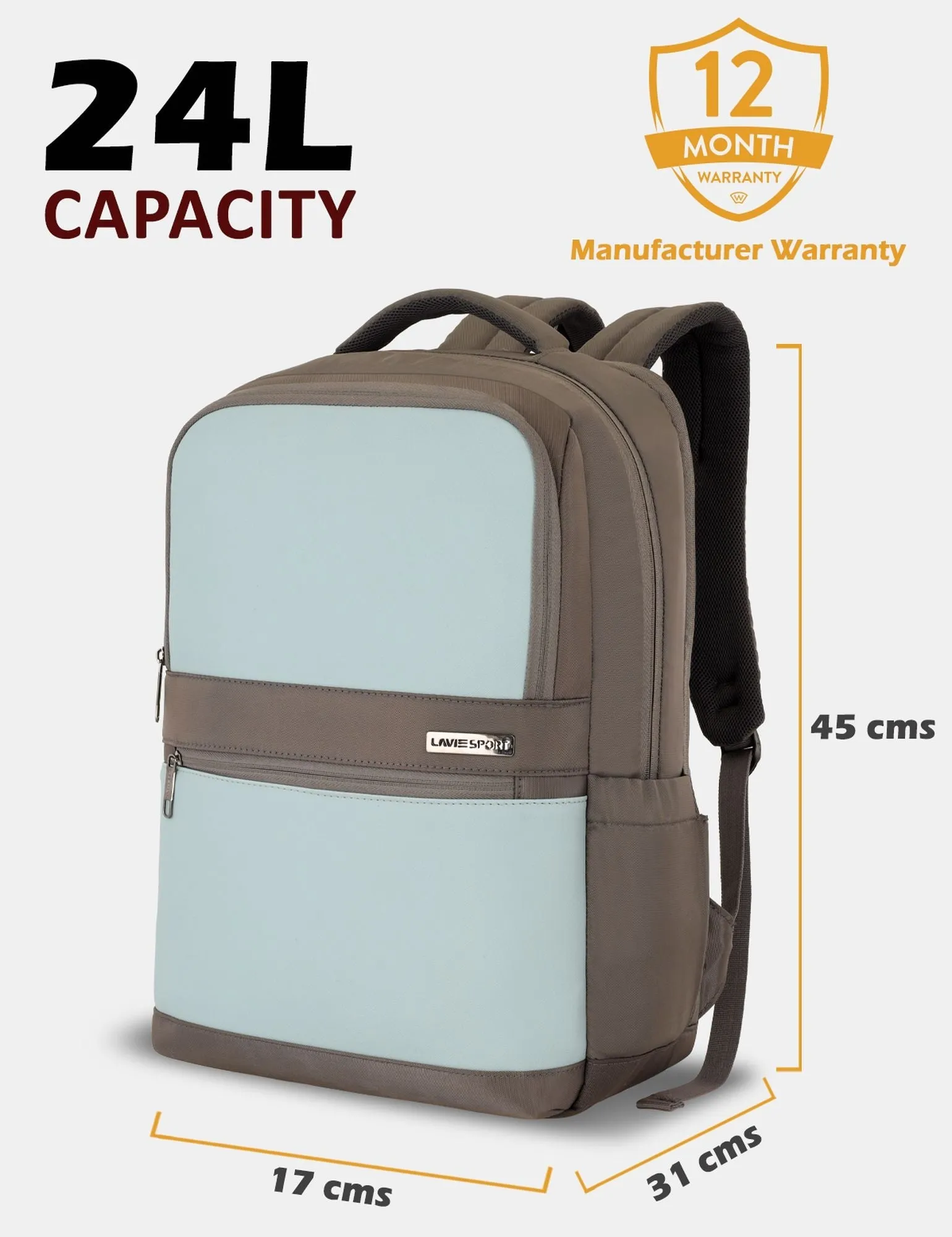 Lavie Sport Armour 24L Laptop Backpack with Trolley sleeve For Men & Women Black/Off White