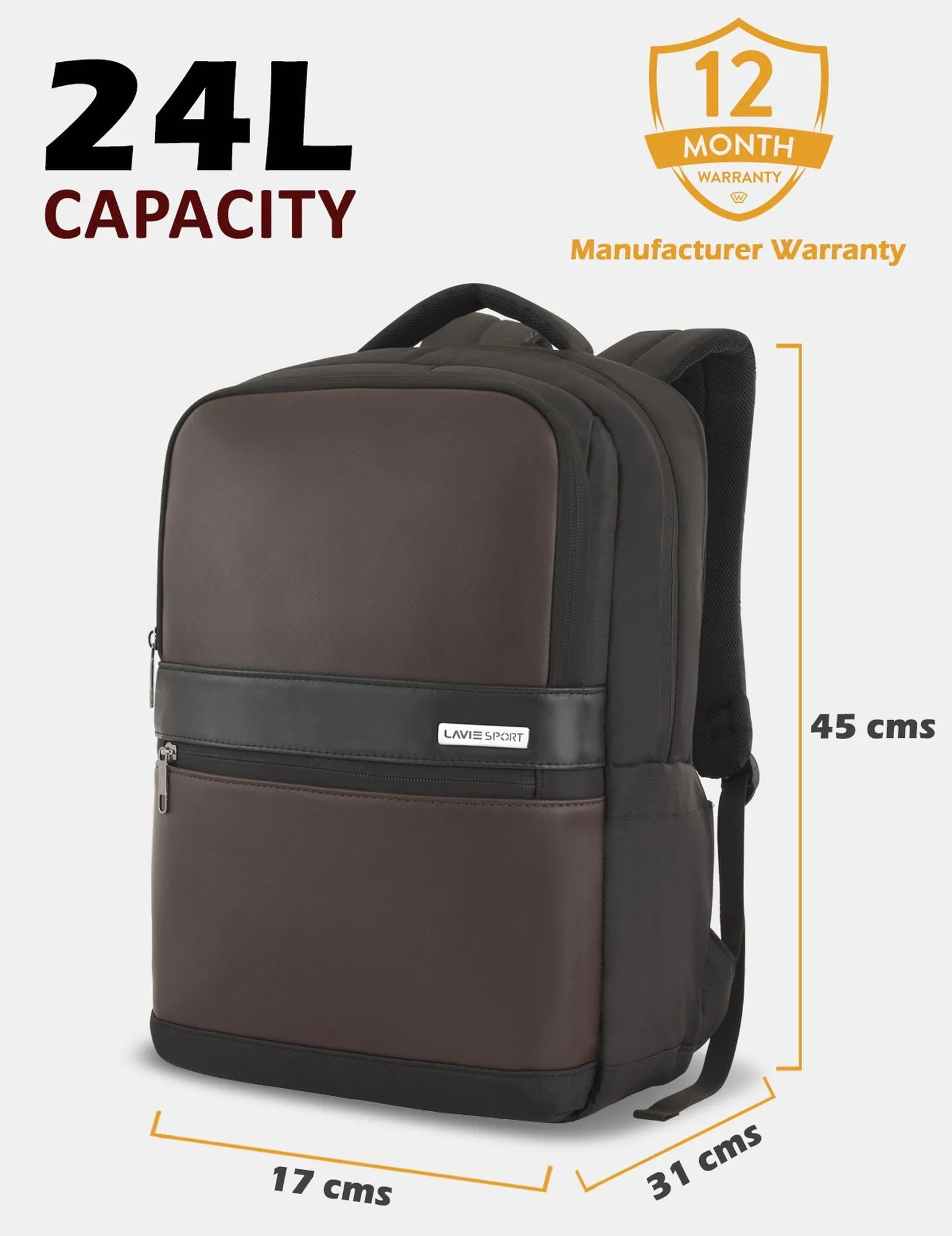 Lavie Sport Armour 24L Laptop Backpack with Trolley sleeve For Men & Women Black/Off White