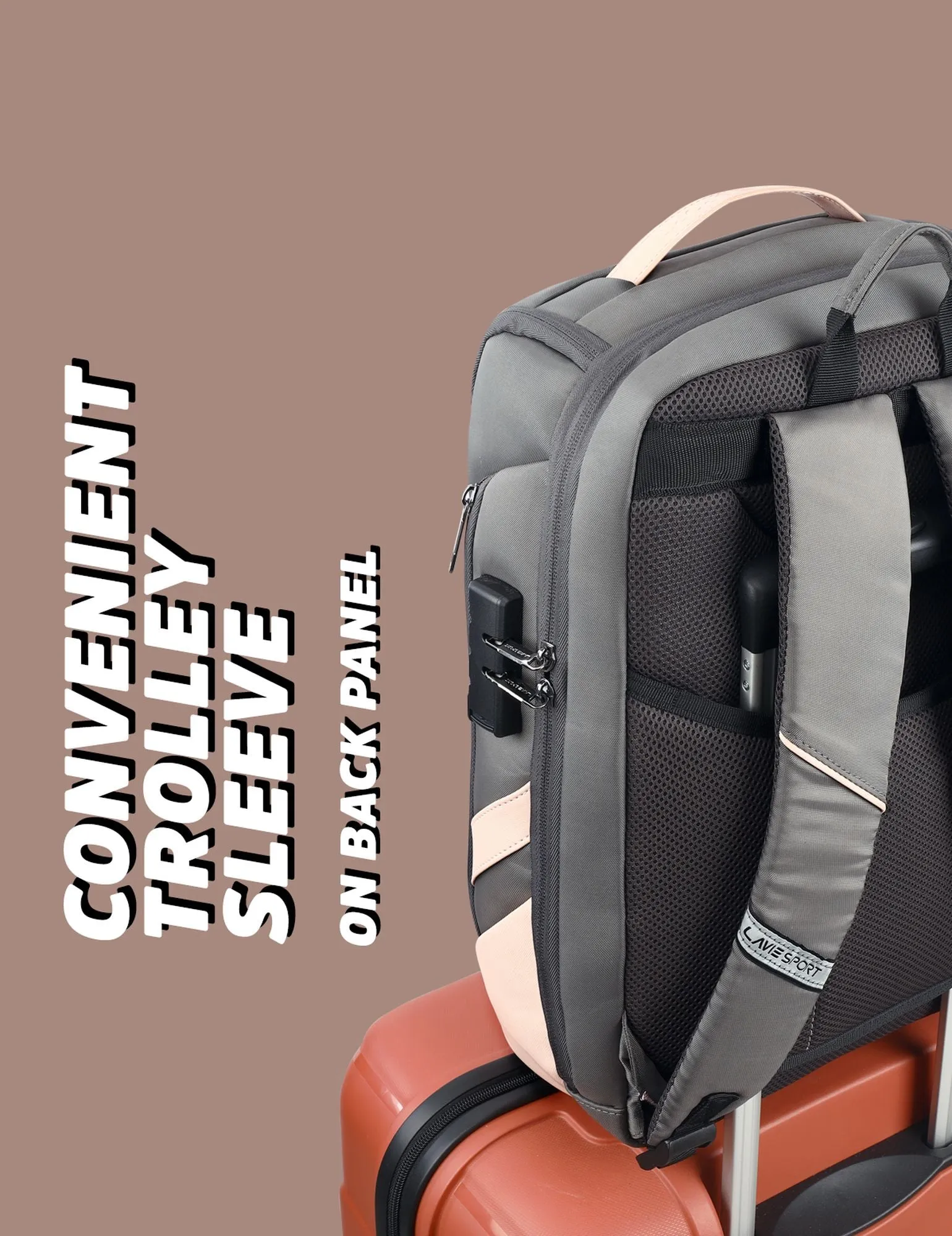 Lavie Sport Emperor 24L Anti-theft & Laptop Backpack For Men & Women - Navy Brown