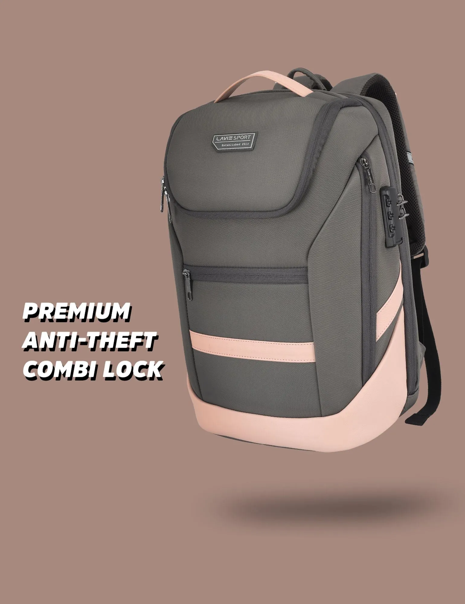 Lavie Sport Emperor 24L Anti-theft & Laptop Backpack For Men & Women - Navy Brown