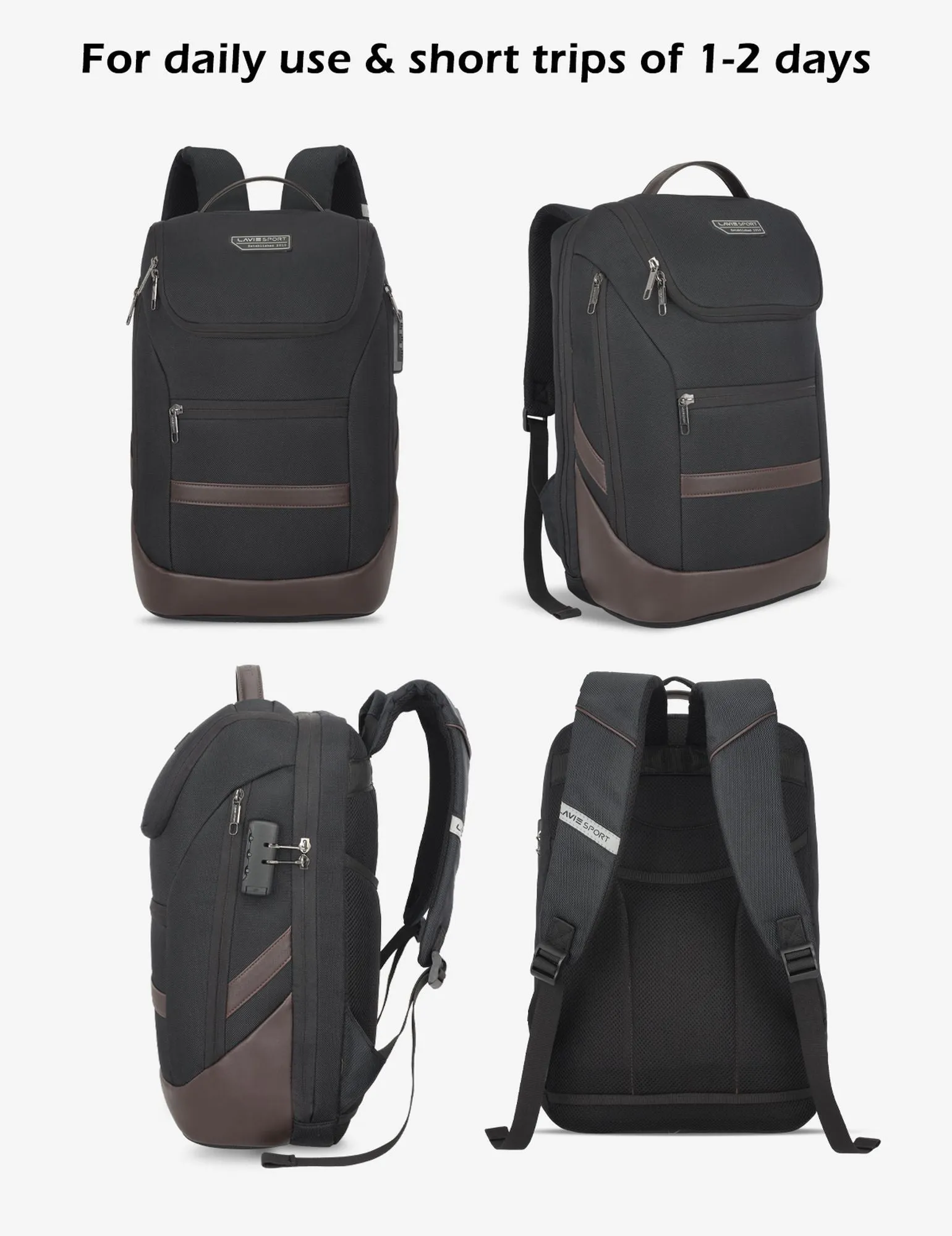 Lavie Sport Emperor 24L Anti-theft & Laptop Backpack For Men & Women - Navy Brown