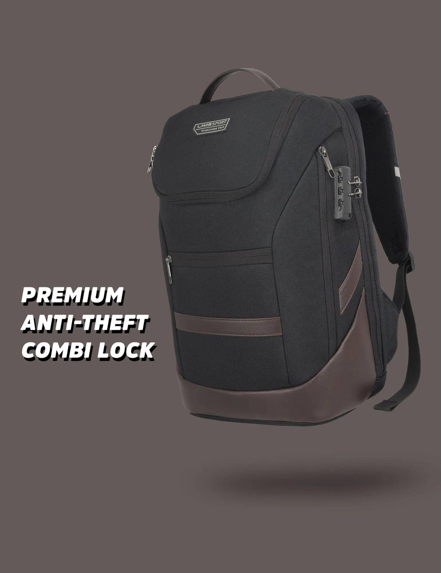 Lavie Sport Emperor 24L Anti-theft & Laptop Backpack For Men & Women - Navy Brown