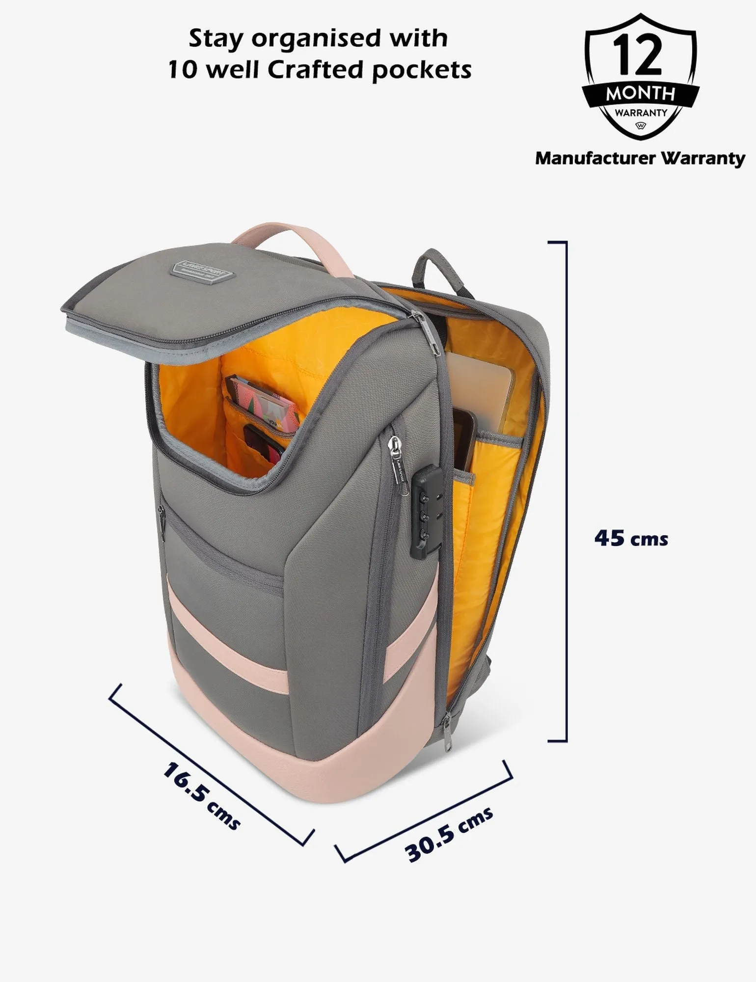Lavie Sport Emperor 24L Anti-theft & Laptop Backpack For Men & Women - Navy Brown