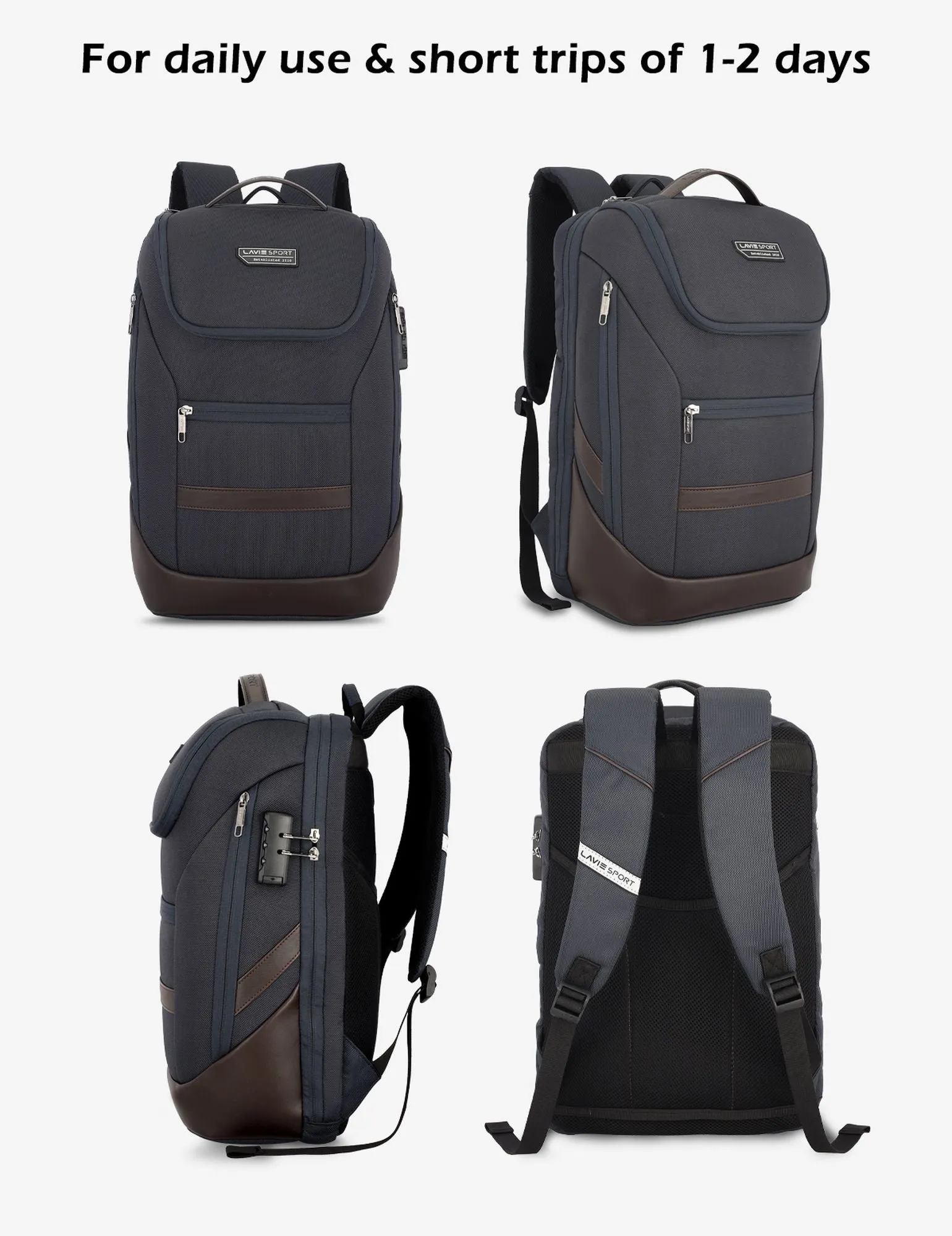 Lavie Sport Emperor 24L Anti-theft & Laptop Backpack For Men & Women - Navy Brown