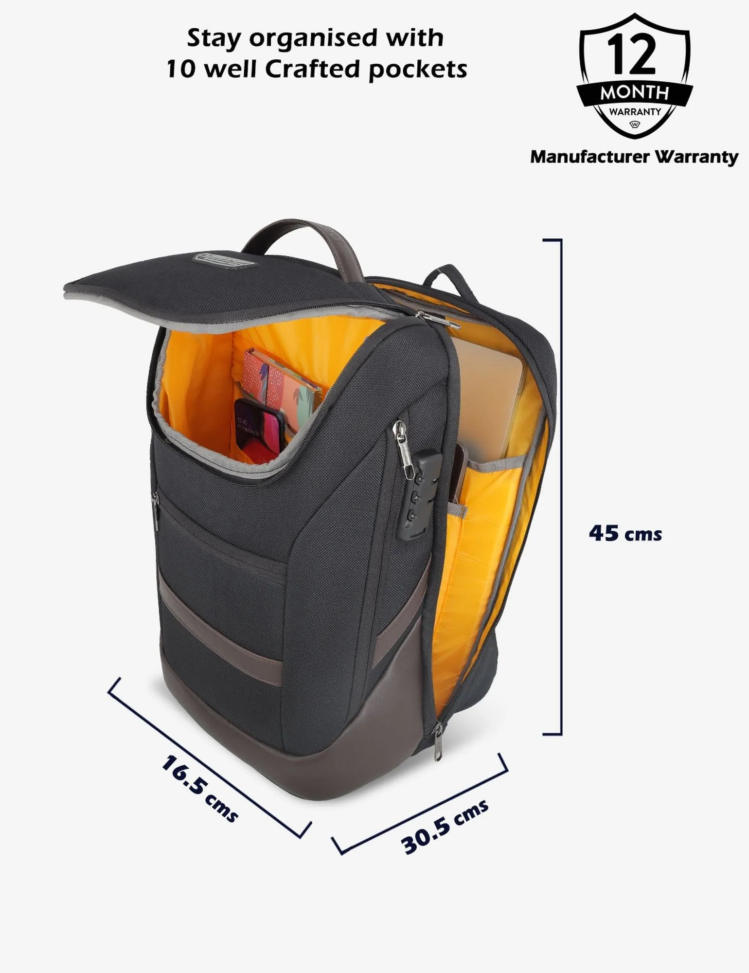 Lavie Sport Emperor 24L Anti-theft & Laptop Backpack For Men & Women - Navy Brown