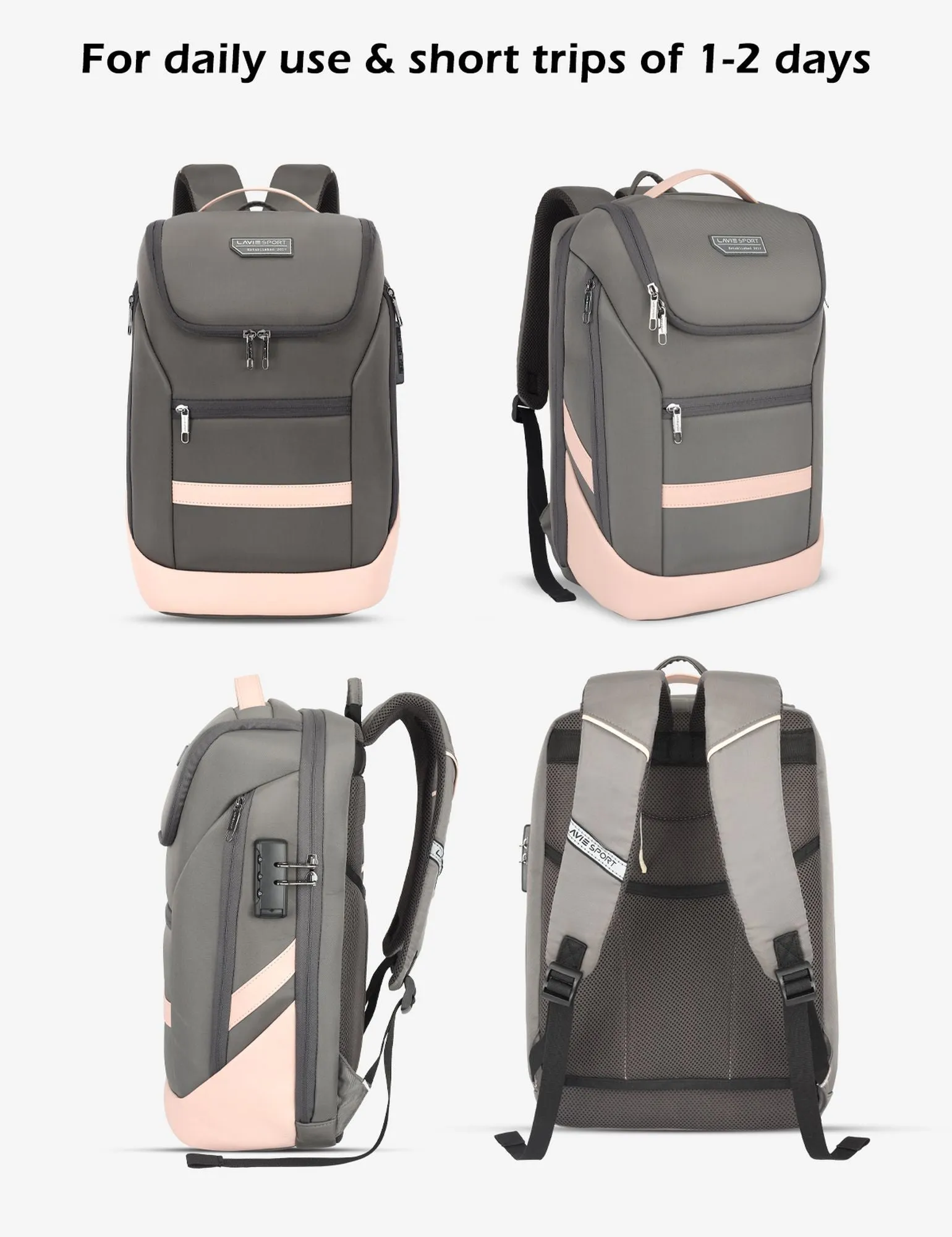 Lavie Sport Emperor 24L Anti-theft & Laptop Backpack For Men & Women - Navy Brown