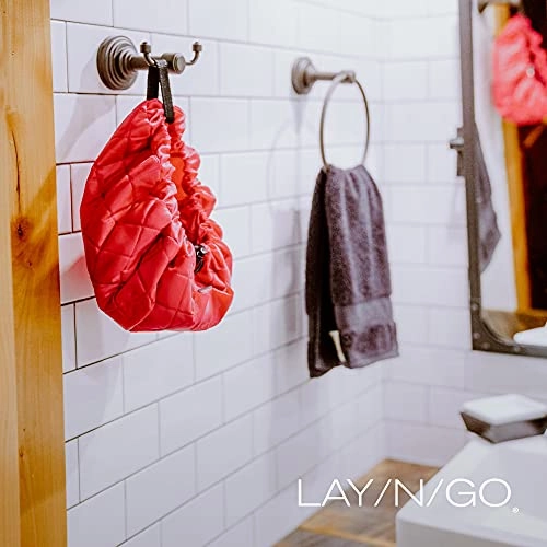 Lay-n-Go Cosmo Drawstring Makeup Organizer Cosmetic & Toiletry Bag for Travel, and Daily Use with a Durable Patented Design, 20 inch, Circles (Black/White)