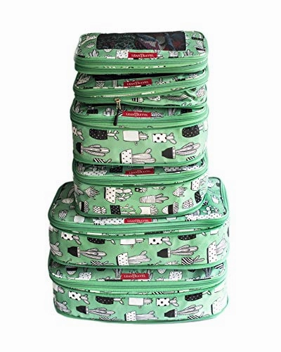LeanTravel Compression Packing Cubes Luggage Organizers for Travel W/Double Zipper (6) Set (Green
