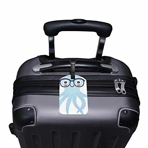Leather Luggage Tag Octopus Wearing Glasses Baggage Tag Suitcase Label 1 Piece