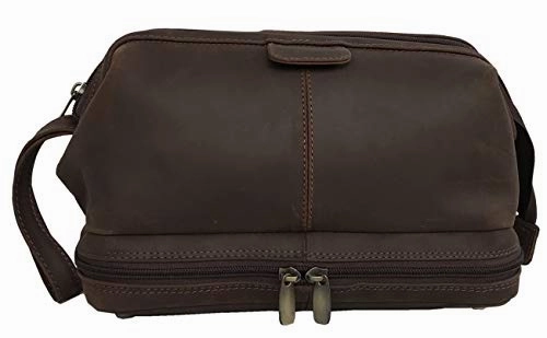 Leather Unisex Toiletry Bag Travel Dopp Kit Grooming and Shaving Kit ~ for Men Women