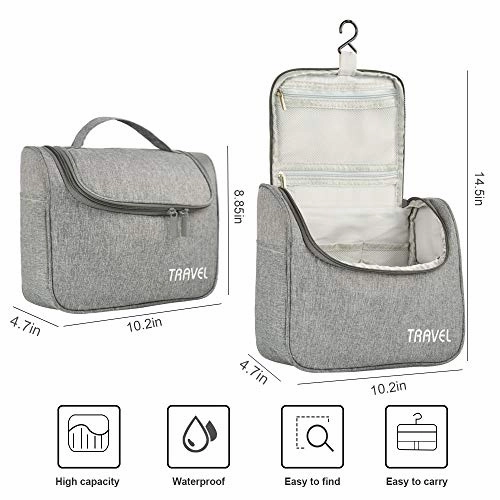 Lermende Toiletry Bag Large Cosmetic Makeup Travel Accessories Portable Hanging Organizer for Men & Women(Gray)