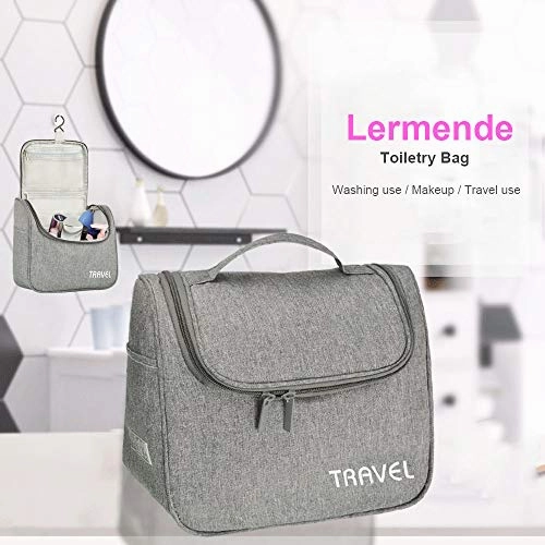 Lermende Toiletry Bag Large Cosmetic Makeup Travel Accessories Portable Hanging Organizer for Men & Women(Gray)