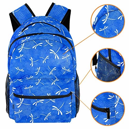 LORVIES Japanese Sashiko Pattern And Dragonflies Daily Bags Backpacks Sports Travel Shoulder Bags