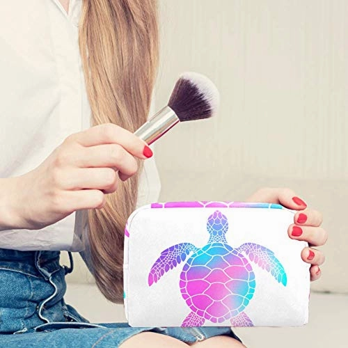 LORVIES Makeup Bag Toiletry Bag for Women Purple And Blue Sea Turtle Skincare Cosmetic Handy Pouch Zipper Handbag